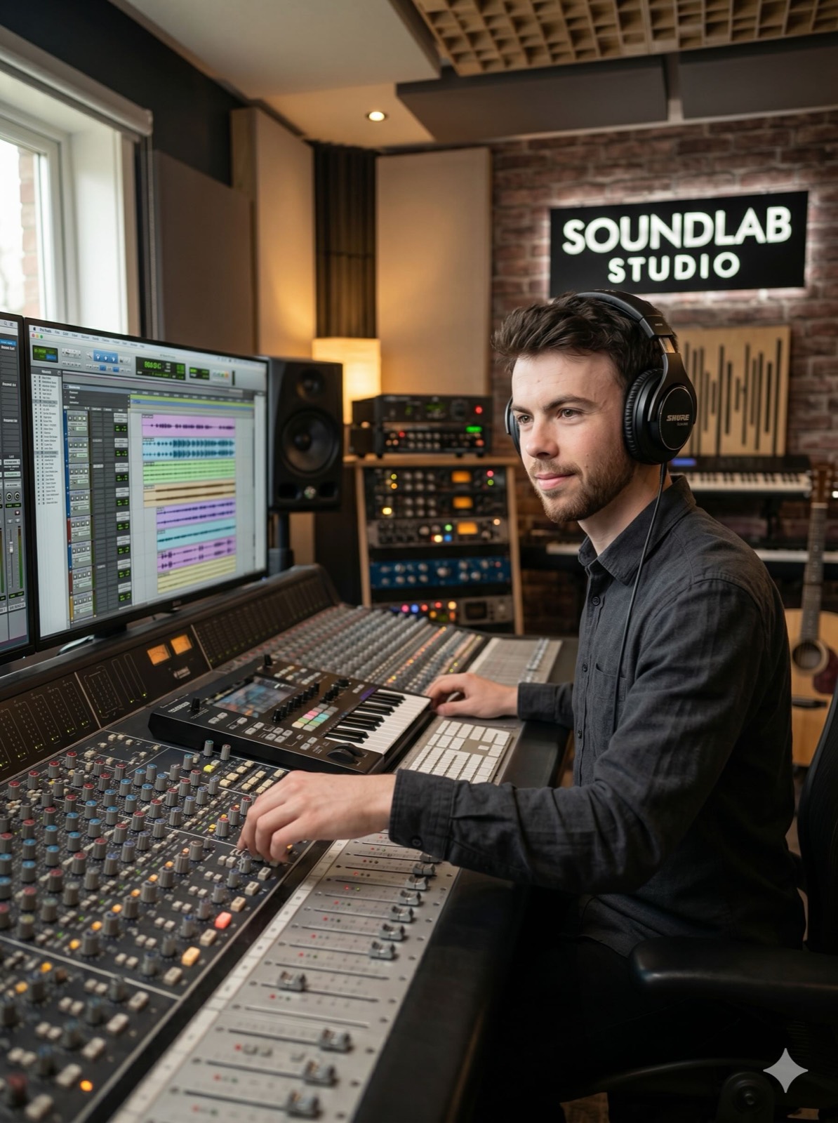 Leonard Copal, Gründer von SoundLab Studios, an der Mischkonsole
